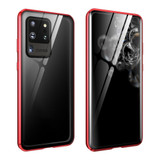 For Samsung Galaxy S20 Ultra Magnetic Metal Frame Double-sided Tempered Glass Case(Black)