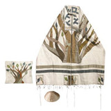 Raw Silk Applique`d Tallit - Tree Of Life