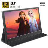 DIGITBLUE®  Portable Monitor | 13.3" inch Monitor | 2K 2560x1440 HDMI HDR | LCD Screen Gaming Monitor | for PS4 Respberry Pi 4  Laptop PC | with Leather Case