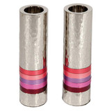 Cylinder Candlesticks - Hammer Work + Rings - Maroon