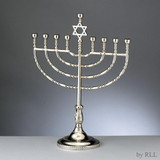 Menorah, Large Traditional, Silvertone, 9"x 12" Color Box