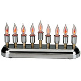 Contemporary Highly Polished Chrome Plated Electric Menorah With Flickering Bulbs