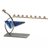 Small Curved Menorah By Gary Rosenthal In Blue,multi-Colored,black,grey,gold Size: 6.5X4X1