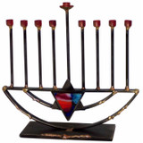 Small Rod Menorah By Gary Rosenthal In Multi-Colored,red,silver,gold
