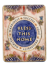 Clay Art Bless This Home Wall Hanging Plaque Hand Made and Decorated With 24k Gold