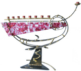 Glass Ribbon Breast Cancer Awareness Menorah By Gary Rosenthal In Purple,multi-Colored,silver Size: 15X8X19