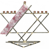 Glass Ribbon Breast Cancer Awareness Star Menorah By Gary Rosenthal In Pink,multi-Colored,silver Size: 10X5X11