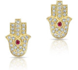 Gold Diamond Studd Hamsa Earrings