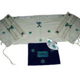 Menorah & Star Of David Tallit Set With Velvet Bag