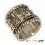 Hebrew Spinning Wide Gold Banded Ring