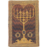 Jewish Tapestry - Menorah Antique Silk Bezalel Rug