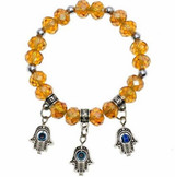 Crystal Bracelet In Any Color With 3 Silver Hamsa Charms. Wear As Anklet !