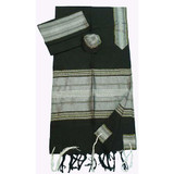 Silk Tallit- Black with Gray and Gold Design