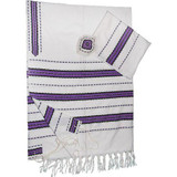 Wool Tallit - White with Purple