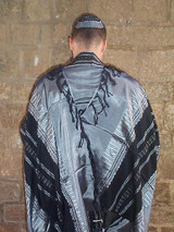 Silk Tallit- Gray with Black Design