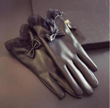 Autumn Winter Thicken Warm PU Leather Touchscreen Gloves for Female