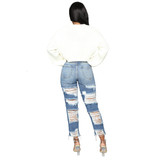 Casual Ripped High Waist Elastic Pencil Denim Jeans for Women