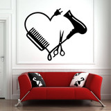 Removable Scissors and Comb Heart Pattern Wall Stickers for Beauty Salon