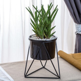 Nordic Style Geometric Iron Rack Holder Metal Stand with Ceramic Planter for Home Decor