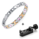 Fashionable Shiny Crystal Stainless Steel Charm Chain & Link Bracelet for Women