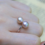 DOUBLE Pearls Silver Interlaced Rings for Women