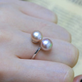DOUBLE Pearls Silver Interlaced Rings for Women