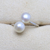 DOUBLE Pearls Silver Interlaced Rings for Women