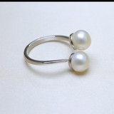 DOUBLE Pearls Silver Interlaced Rings for Women