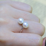 DOUBLE Pearls Silver Interlaced Rings for Women