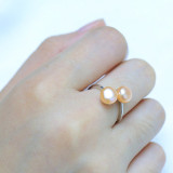 DOUBLE Pearls Silver Interlaced Rings for Women