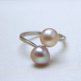 DOUBLE Pearls Silver Interlaced Rings for Women
