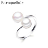 DOUBLE Pearls Silver Interlaced Rings for Women
