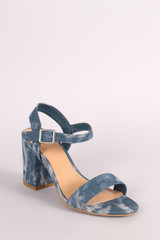 Bamboo Acid Wash Denim Blocked Heel