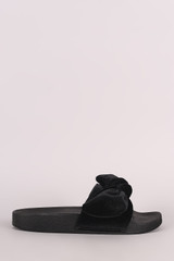 Oversized Velvet Bow Open Toe Slide Sandal