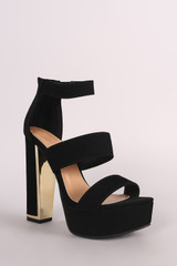 Bamboo Nubuck Triple Bands Chunky Platform Heel