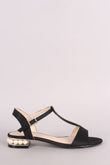 Bamboo Satin T-Strap Faux Pearl Heel Sandal Bamboo Satin T-Strap Faux Pearl Heel Sandal