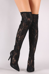 Qupid Floral Lace Pointy Toe Stiletto Over-The-Knee Boots Qupid Floral Lace Pointy Toe Stiletto Over-The-Knee Boots