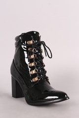 Patent Chunky Heeled Combat Lace-Up Ankle Boots Patent Chunky Heeled Combat Lace-Up Ankle Boots