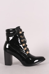 Patent Chunky Heeled Combat Lace-Up Ankle Boots Patent Chunky Heeled Combat Lace-Up Ankle Boots