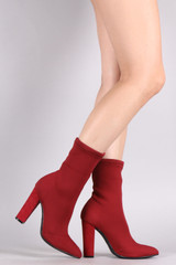 Bamboo Ribbed Knit Pointy Toe Suede Chunky Heeled Booties Bamboo Ribbed Knit Pointy Toe Suede Chunky Heeled Booties