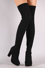 Bamboo Suede Almond Toe Chunky Heeled Over-The-Knee Boots Bamboo Suede Almond Toe Chunky Heeled Over-The-Knee Boots