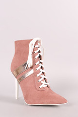 Qupid Sporty Lace Up Pointy Toe Booties Qupid Sporty Lace Up Pointy Toe Booties