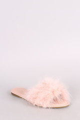 Bamboo Jewel Embellished Faux Feather Slide Sandal
