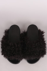 Bamboo Curly Shearling Fur Slide Sandal