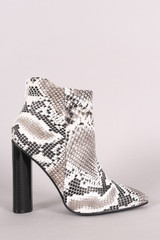 Qupid Python Pointy Toe Chunky Heeled Ankle Boots