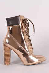 Wild Diva Lounge Patent Combat Lace-Up Chunky Heeled Ankle Boots Wild Diva Lounge Patent Combat Lace-Up Chunky Heeled Ankle Boots