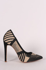 Geometric Pattern Knit Pointy Toe Stiletto Pump