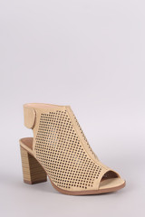 City Classified Perforated Peep Toe Chunky Heel