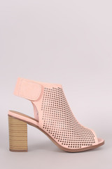 City Classified Perforated Peep Toe Chunky Heel