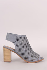 City Classified Perforated Peep Toe Chunky Heel